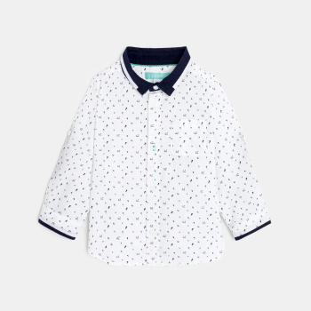 قميص قطن مزخرف بطبعة شجر النخيل قابل للتعديل، باللون الأبيض للأولاد الصغار